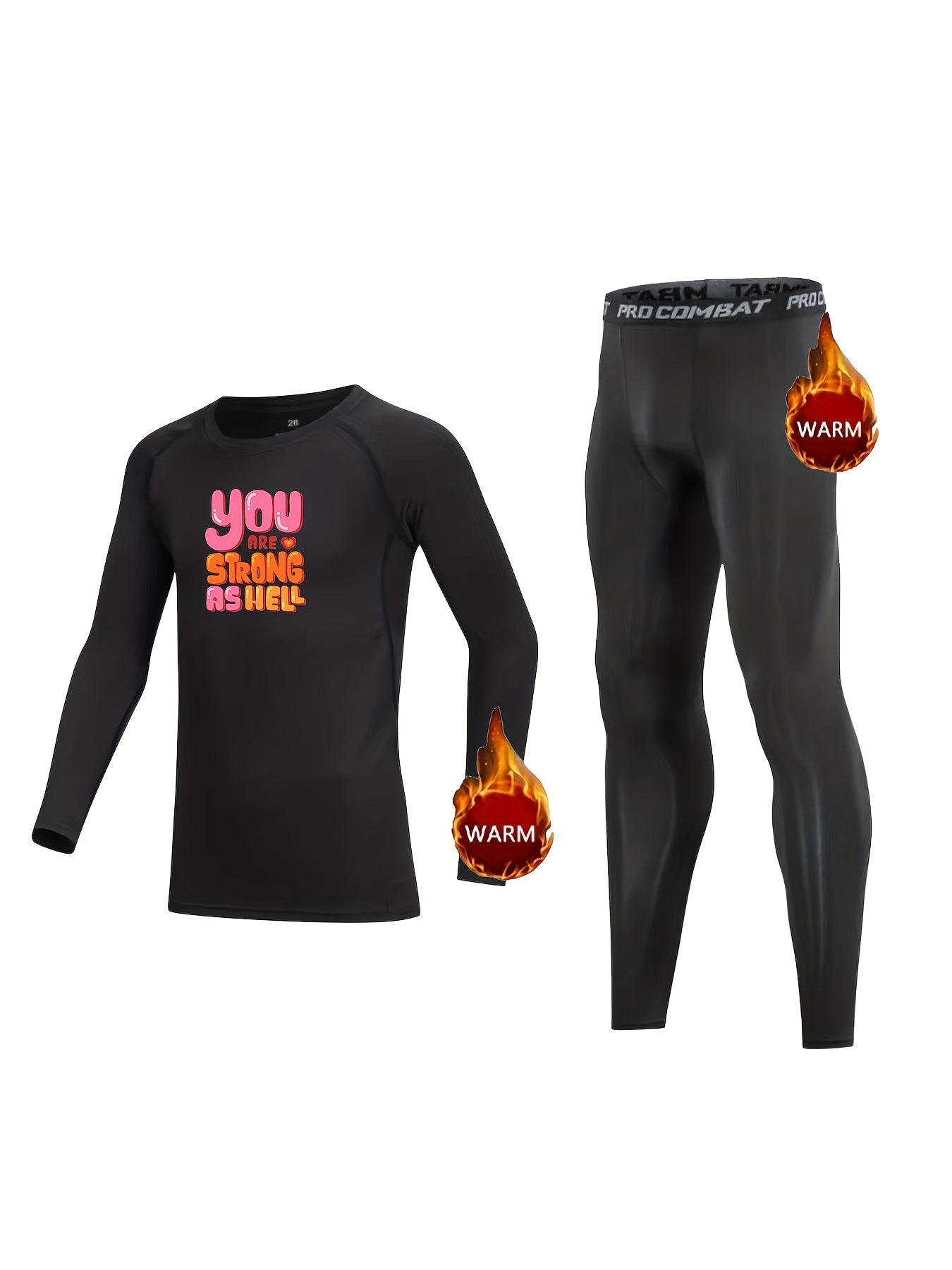 2pcs Kids Compression Fleece Sets - Cute Cartoon Design, Crew Neck Pullover