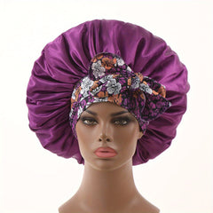 Boho Flower Print Satin Hair Bonnet for Women