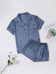Leopard Print Pajamas Set Short Sleeve Top & Shorts