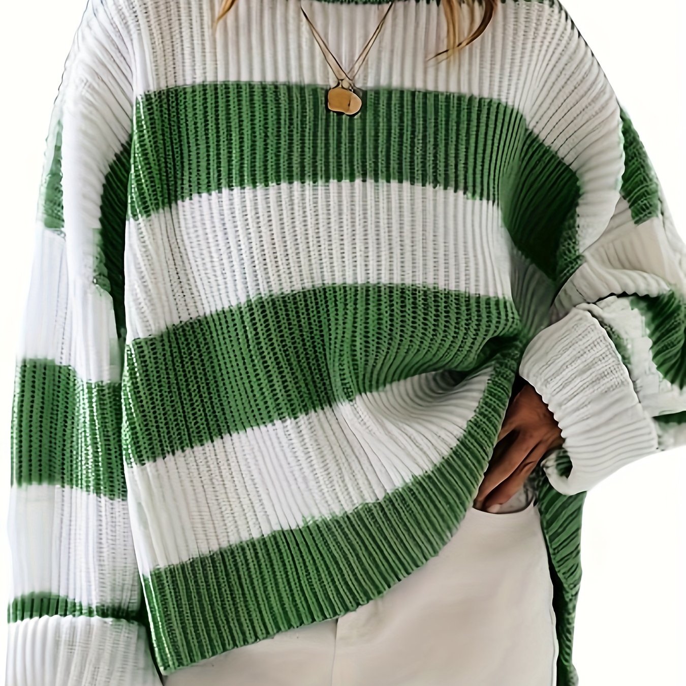  Colorblock Stripe Print Sweater Round Neck Jumper