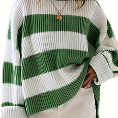  Colorblock Stripe Print Sweater Round Neck Jumper