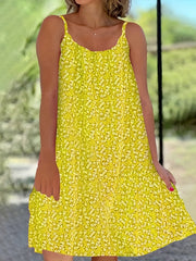  Ditsy Print Elastic Round Neck Smock Cami Dress