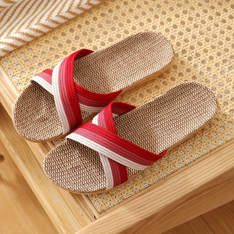 Women's Cross Strap Flat Slides Casual Slip On Beach Shoes