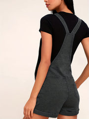 Solid Pocket Front Rompers Casual Sleeveless Drawstring Vintage
