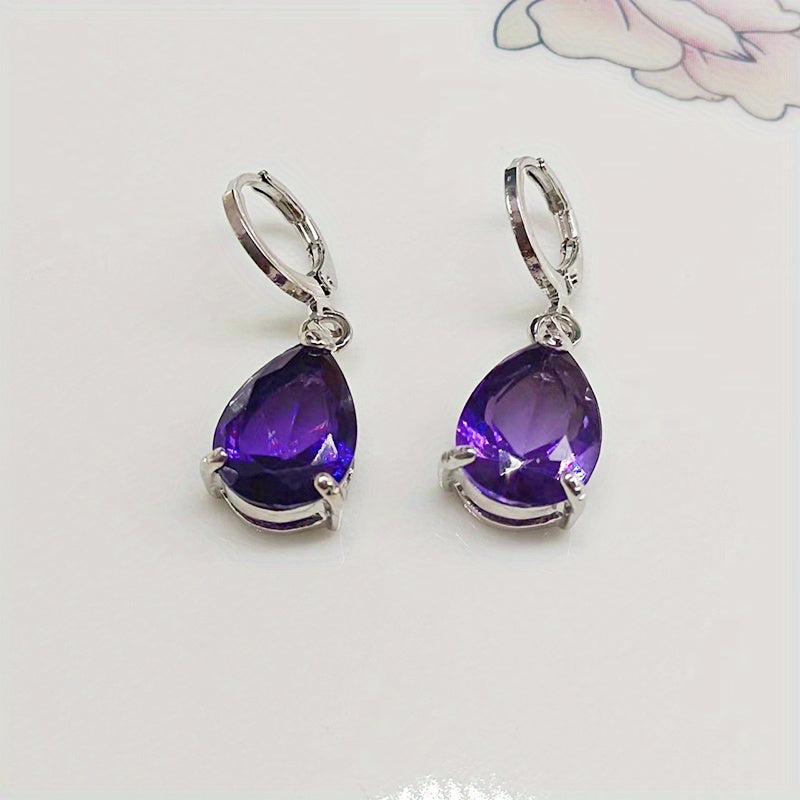 2pcs Men's Amethyst & Drop Earrings Noble Earrings