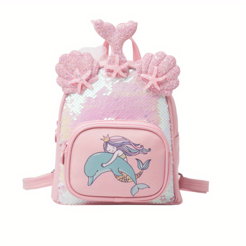 Mermaid Sequin Backpack Shell Decor Casual Travel Backpack