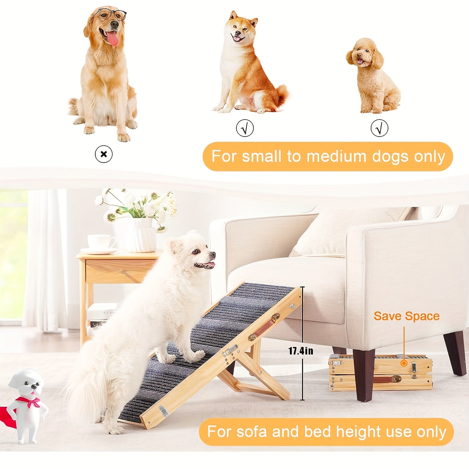 Adjustable Dog Ramp Wooden Folding Portable Pet Ramp