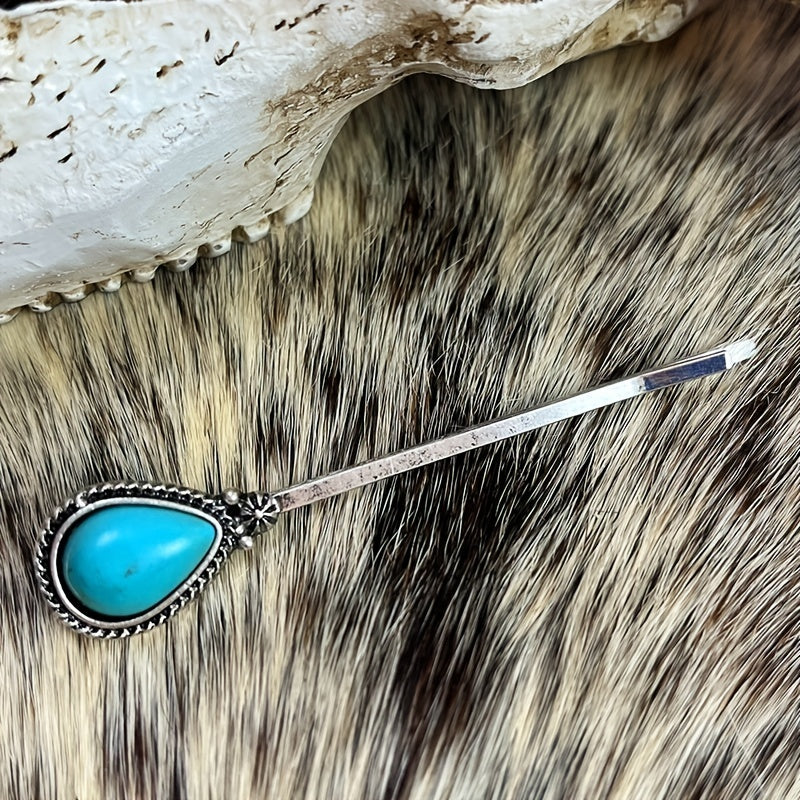 Vintage Turquoise Alloy Hair Clip Western Style Hair Accessories