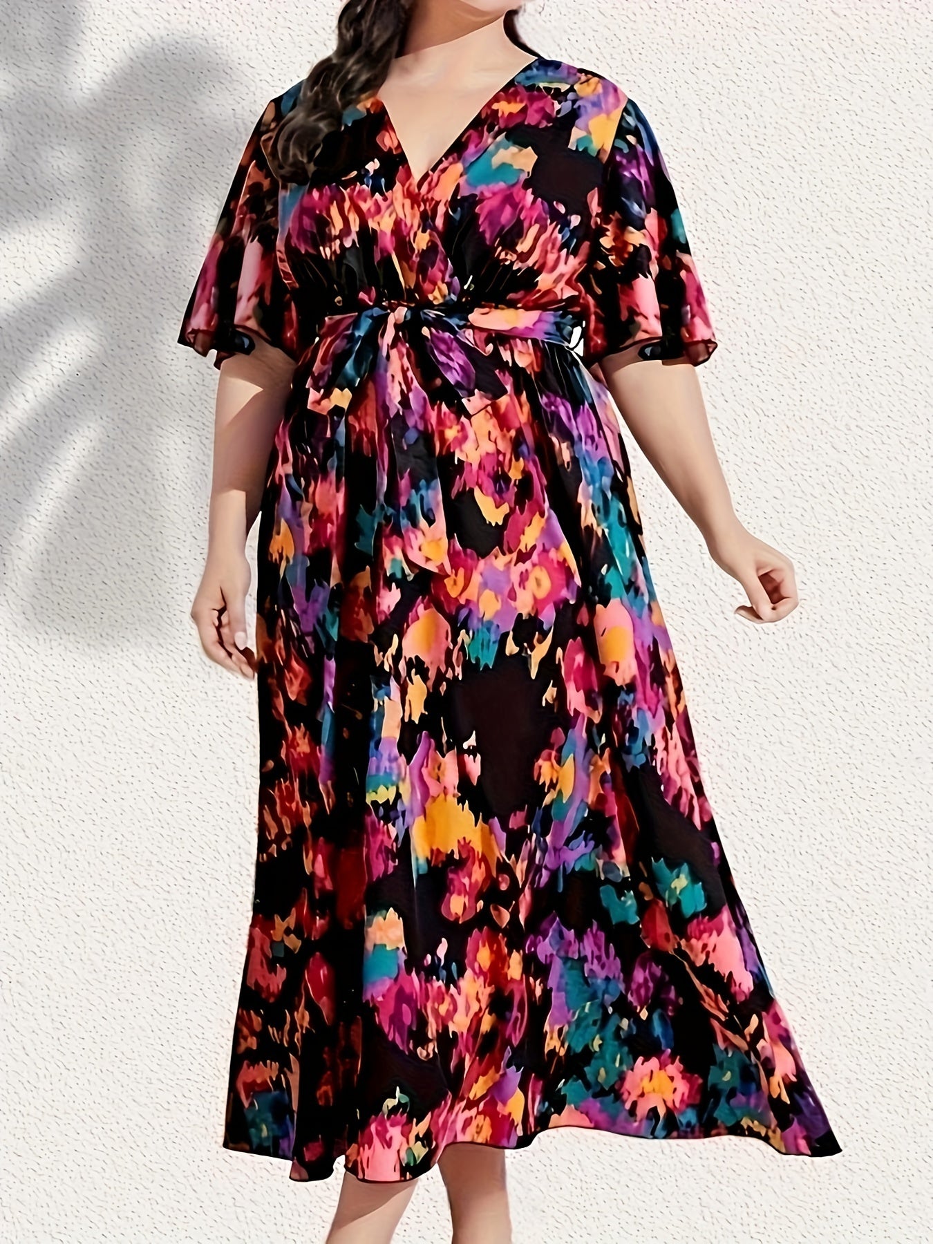 Boho Butterfly Sleeve Maxi Dress With Belt