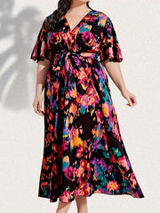  Boho Butterfly Sleeve Maxi Dress With Belt