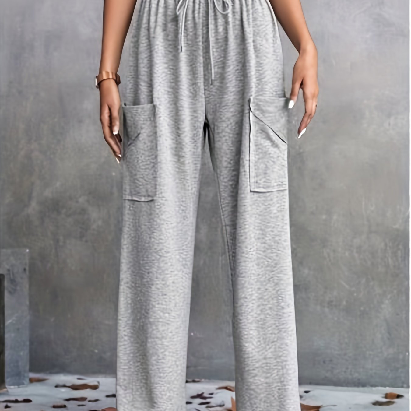 Women's Plus Wide Leg Drawstring Sporty Pants With Pockets