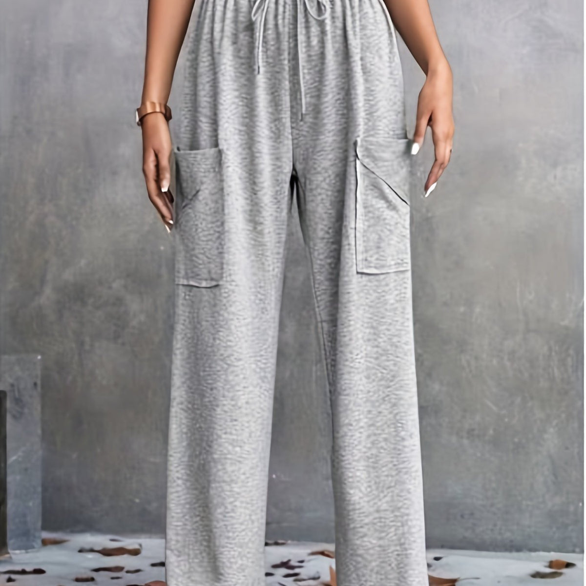 Women's Plus Wide Leg Drawstring Sporty Pants With Pockets