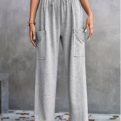 Women's Plus Wide Leg Drawstring Sporty Pants With Pockets