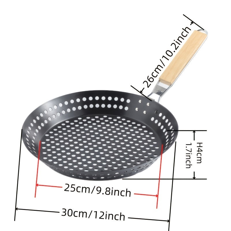 Non Stick BBQ Frying Pan Outdoor Cooking Camping Seafood Veggies Foldable Handle