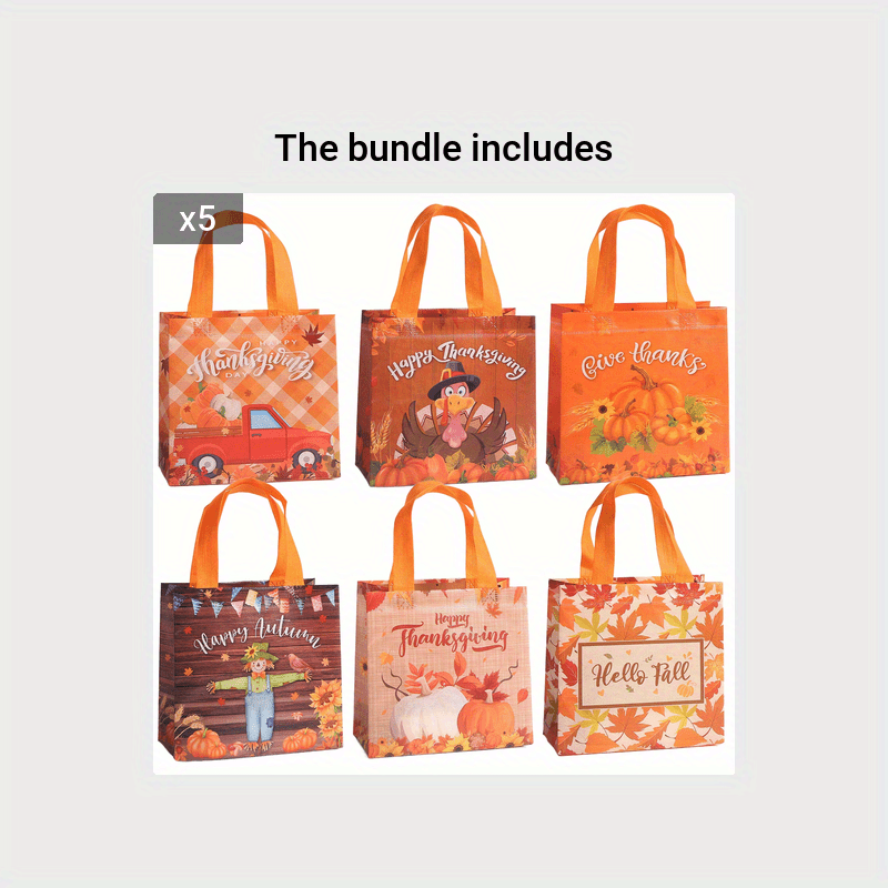 6pcs Fall Non Woven Bags Thanksgiving Gift Bags Thanksgiving Tote Bags