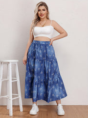  Floral Print Drawstring Elastic Maxi Skirt