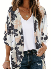  Floral Print Bat Sleeve Cover Up