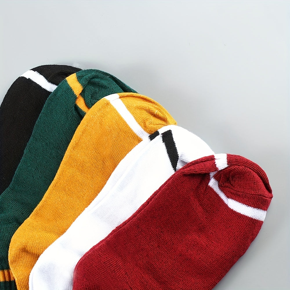 5 10 Pairs Stripe Print Socks Breathable Women's Short Stockings