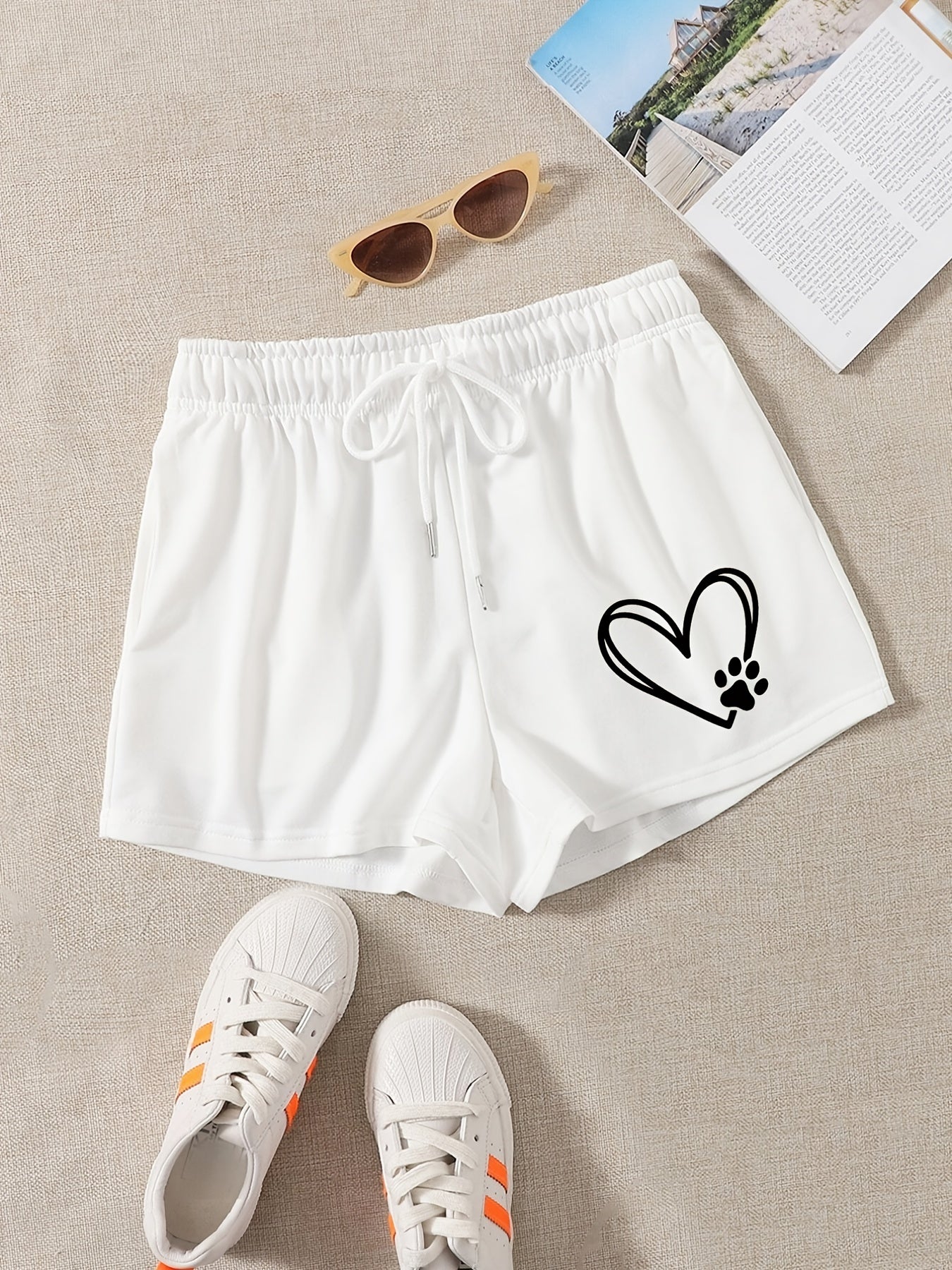 Heart & Dog Paw Print Hotpants Yoga Shorts