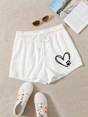 Heart & Dog Paw Print Hotpants Yoga Shorts
