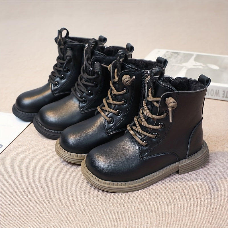 Boys' Casual Plus Fleece Ankle Boots With Zipper