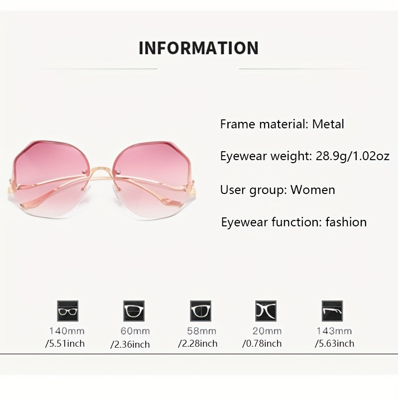 Large Rimless Gradient Sunglasses Casual Sun Protection Eyewear