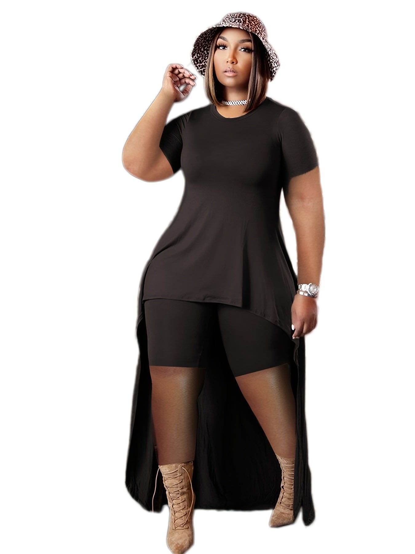  Solid Short Sleeve Tee & Shorts Set Women's Casual 2pcs Outfit