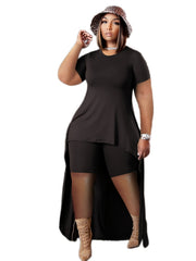  Solid Short Sleeve Tee & Shorts Set Women's Casual 2pcs Outfit