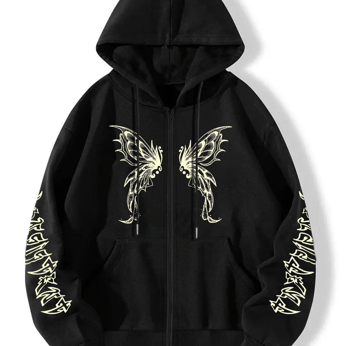 Butterfly Graphic Hooded Sports Sweatshirt Zipper Up Long Sleeve Hoodie