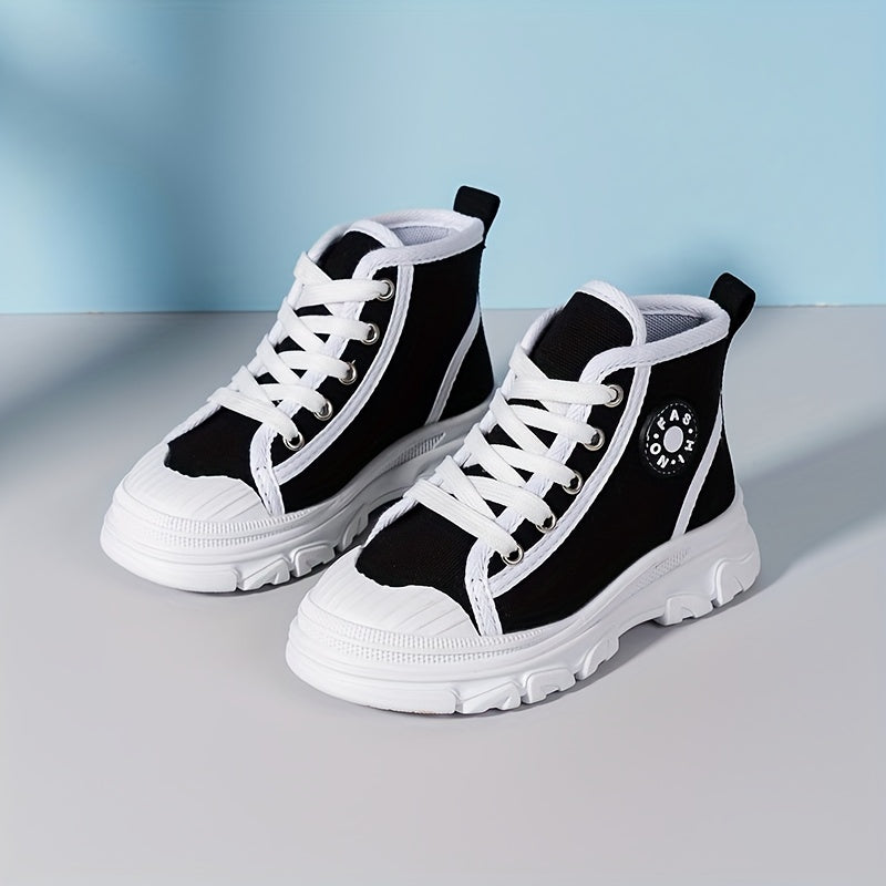 Girls High Top Canvas Sneakers Casual Anti skid Lace up Shoes
