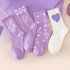 8 Pairs Letter & Heart Print Socks Women's Mid Tube Stockings