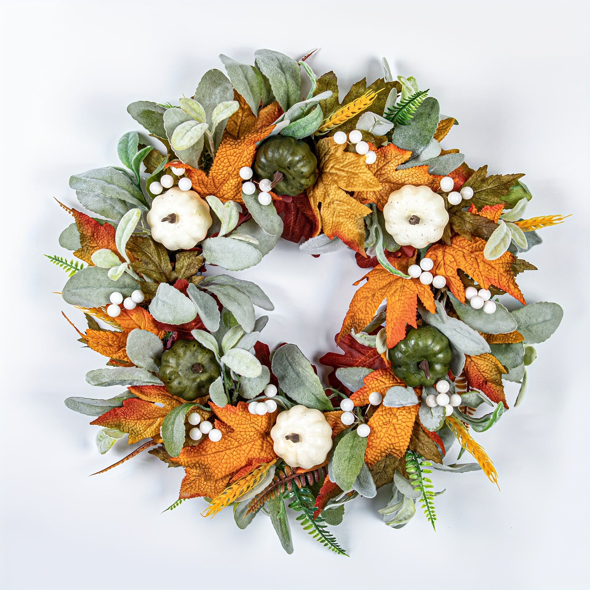 Fall Wreath for Front Door Pumpkin Halloween Thanksgiving Decoration