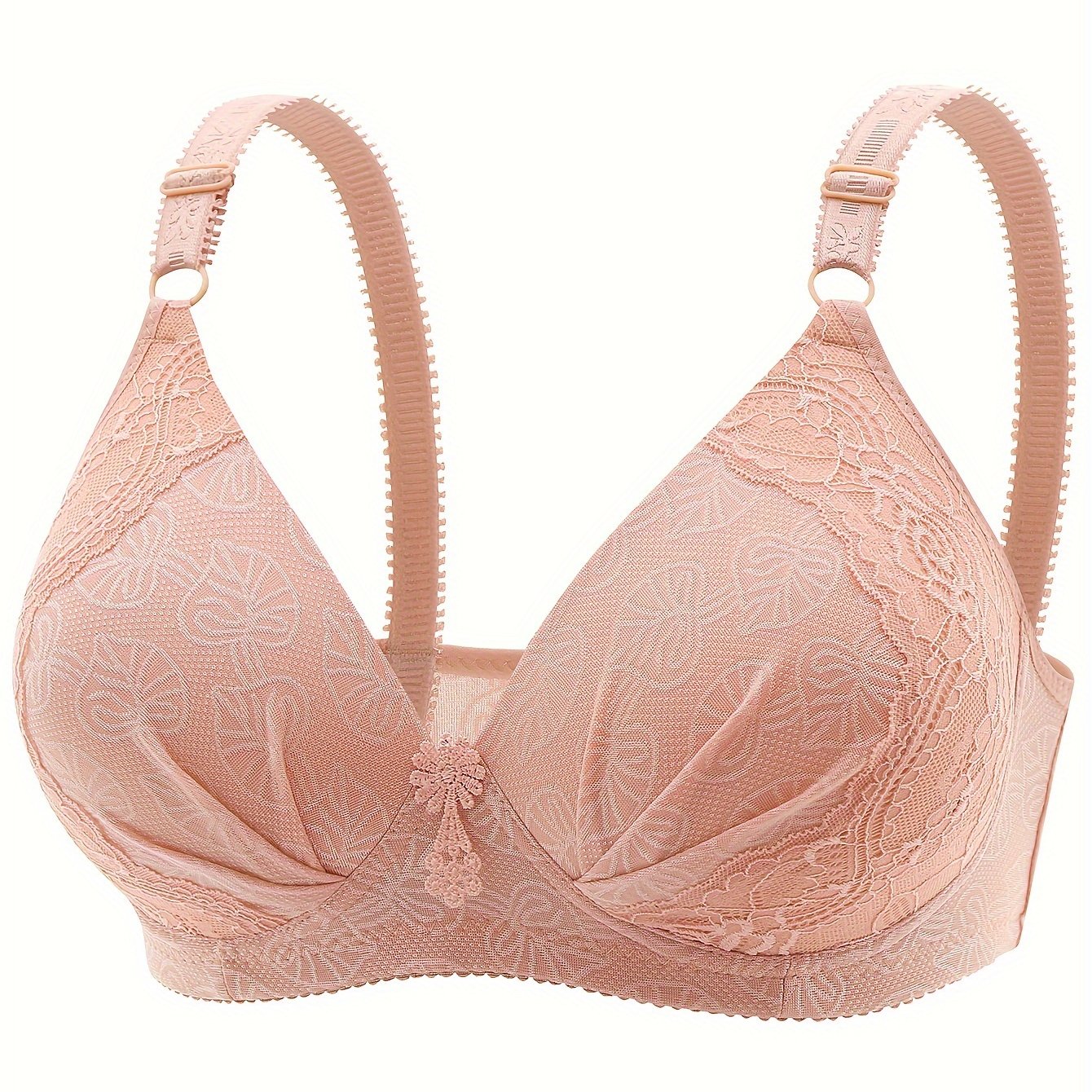 Plus Size Leaf Print Lace Applique Wireless Bra