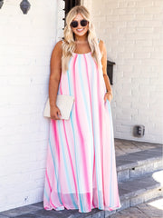  Colorful Stripe Maxi Cami Dress