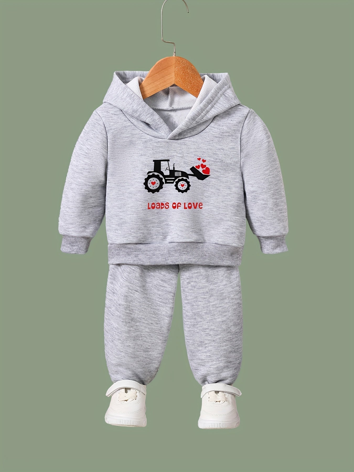 2pcs Heart Graphic Hoodies Pants Set Spring Fall Outfits