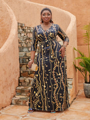 Chain Print Surplice Neck Maxi Dress With Belt