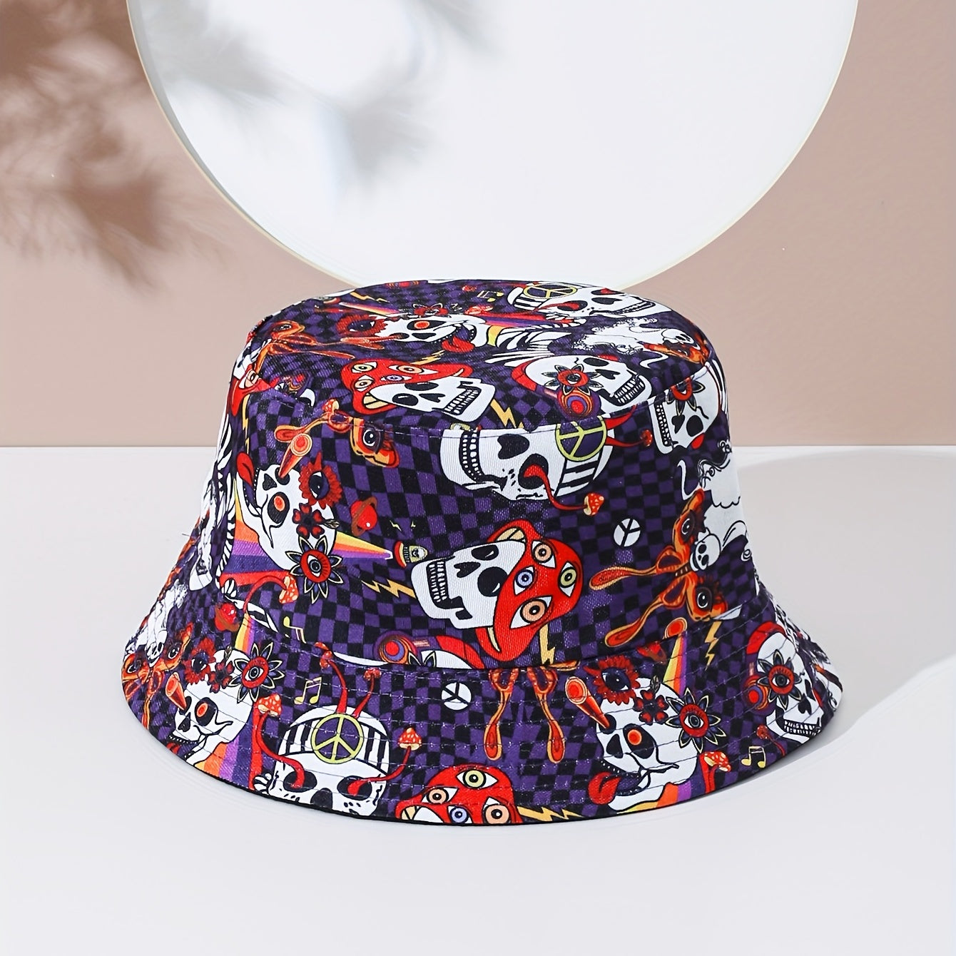 Hip Hop Skull Print Bucket Hat Reversible Sun Hat