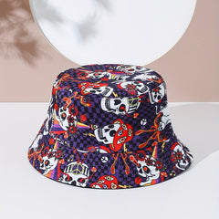 Hip Hop Skull Print Bucket Hat Reversible Sun Hat