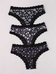  Eyeball & Mushroom Print Lace Trim Bikini Set