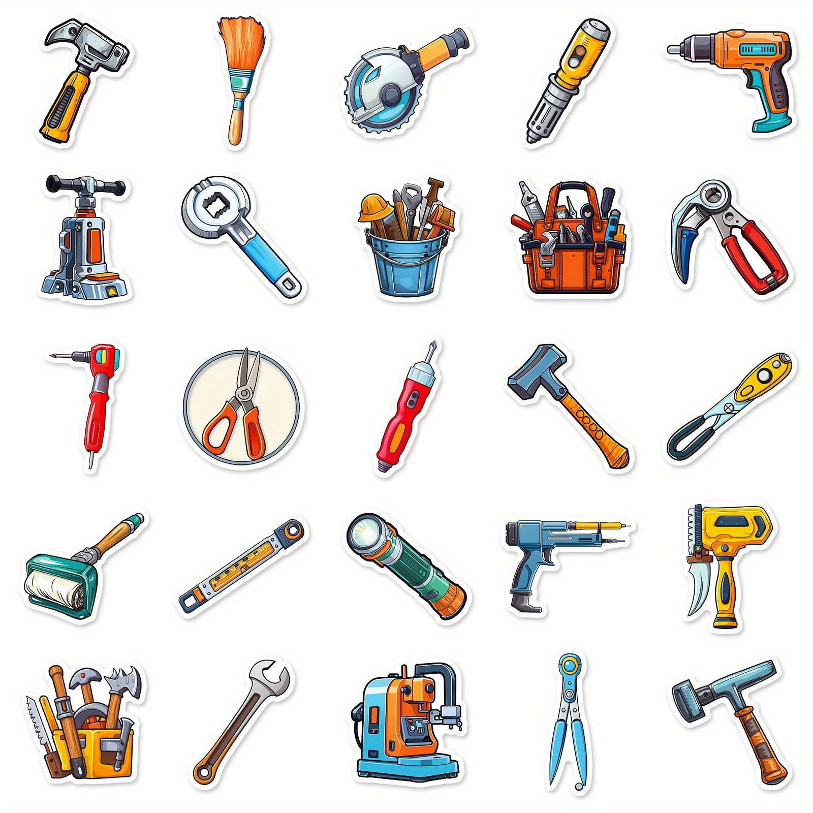 50pcs Cartoon Tool Stickers for Water Bottles Laptops DIY Craft Scrapbooks