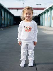 2pc Cartoon Cats Crew Neck Sweatshirt & Sweatpants Set for Girls