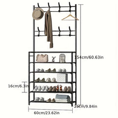 1pc Shoe Rack With Storage Clothes Hanger Independent Standing 