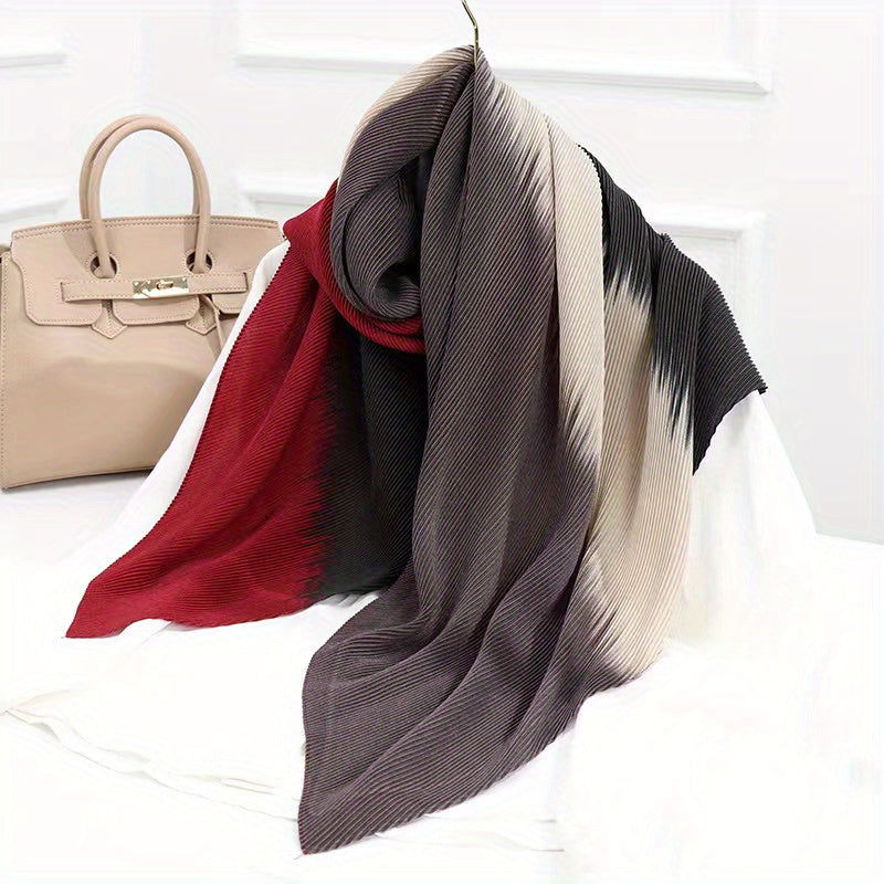 Striped Crinkle Vintage Scarf Gradient Block Shawl Women Windproof Head Wrap
