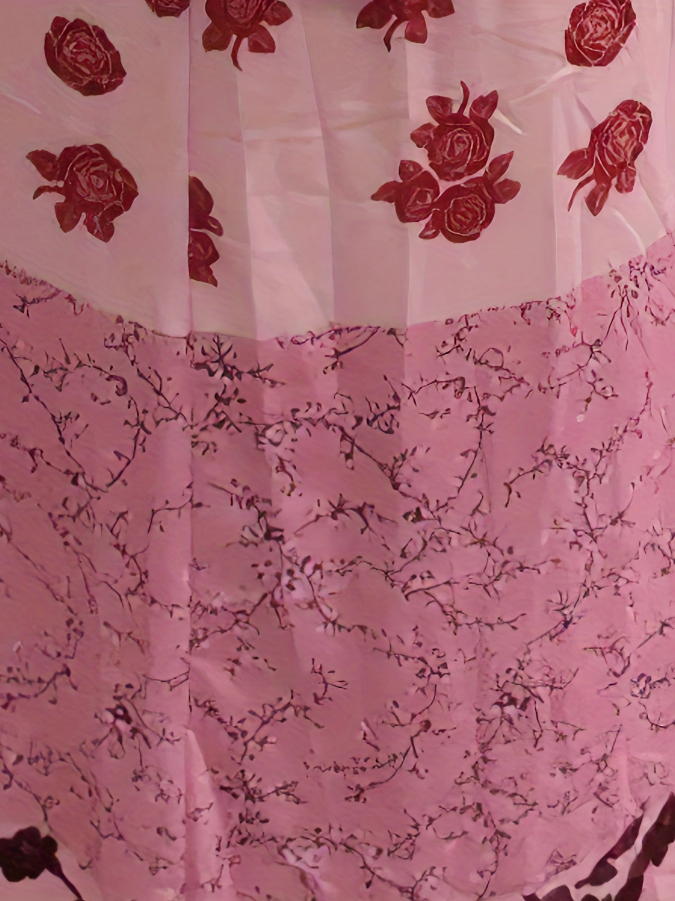  Colorblock Floral Print Long Sleeve Dress