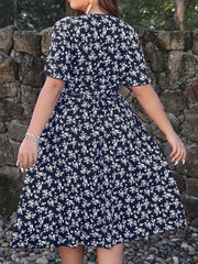  Boho Dress Women's Plus Ditsy Floral Print Butterfly Sleeve