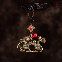 Vintage Zodiac Dragon Fengshui Coin Keychain Brass Car Key Chain