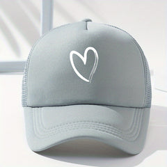 Heart Printed Trucker Hat Candy Mesh Dad Hat Baseball Cap for Women Men