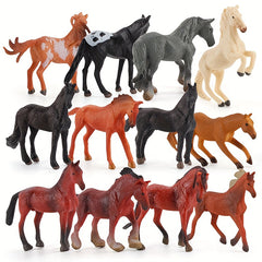 12 Horse Model Set Horse Racecourse Pasture Stallion Dark Horse