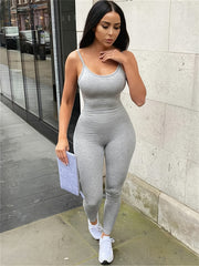 Sexy Spaghetti Bodycon Jumpsuit Sleeveless Workout Summer Jumpsuit Women
