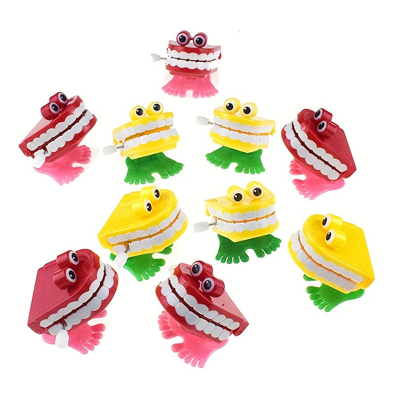 3pcs Colorful Clockwork Jumping Teeth Toys with Eyes Red Yellow Orange Purple